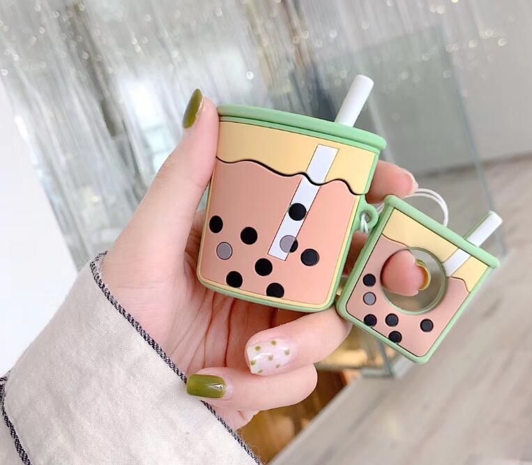 Pearl Milk Tea Silicone Case For Airpods Earphone With Keychain Pearl Milk Tea Silicone Case For Airpods Earphone With Keychain