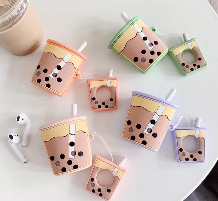 Pearl Milk Tea Silicone Case For Airpods Earphone With Keychain