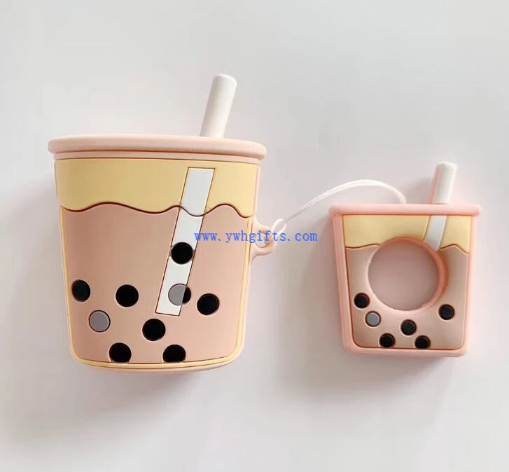 Custodia in silicone per tè al latte perlato per auricolari Airpods con portachiavi