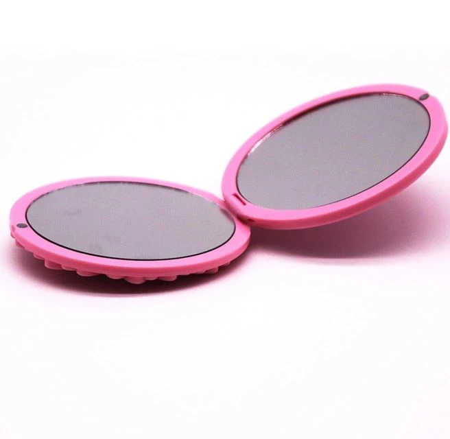 Silicone Hand Held Portable Double Side Folding Round Makeup Mirror